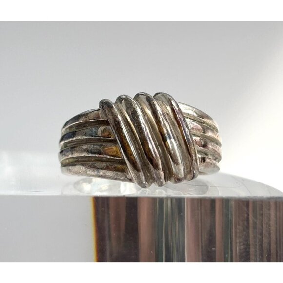 Ridged // Ribbed Modernist Minimalist Sterling Silver Vintage Ring - sz 7 - Picture 1 of 9